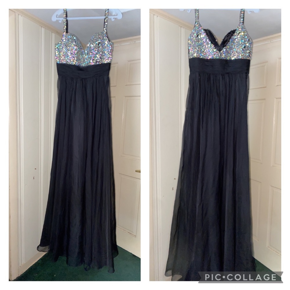 Long formal Black and silver opal beaded top dress